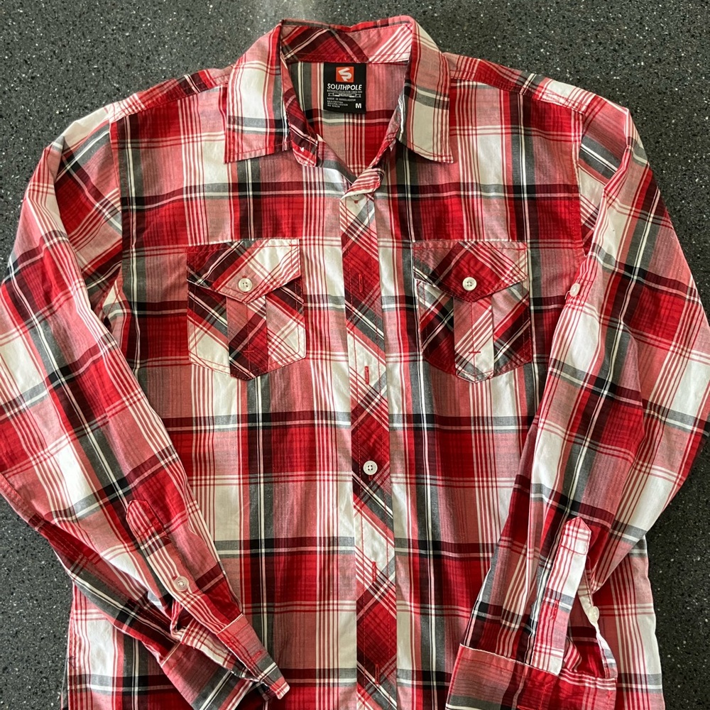 South Pole Men's Red Plaid Shirt